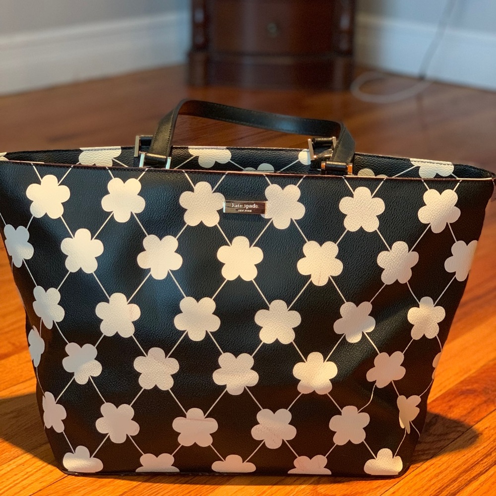 Kate Spade Black & White Flower Tote Bag